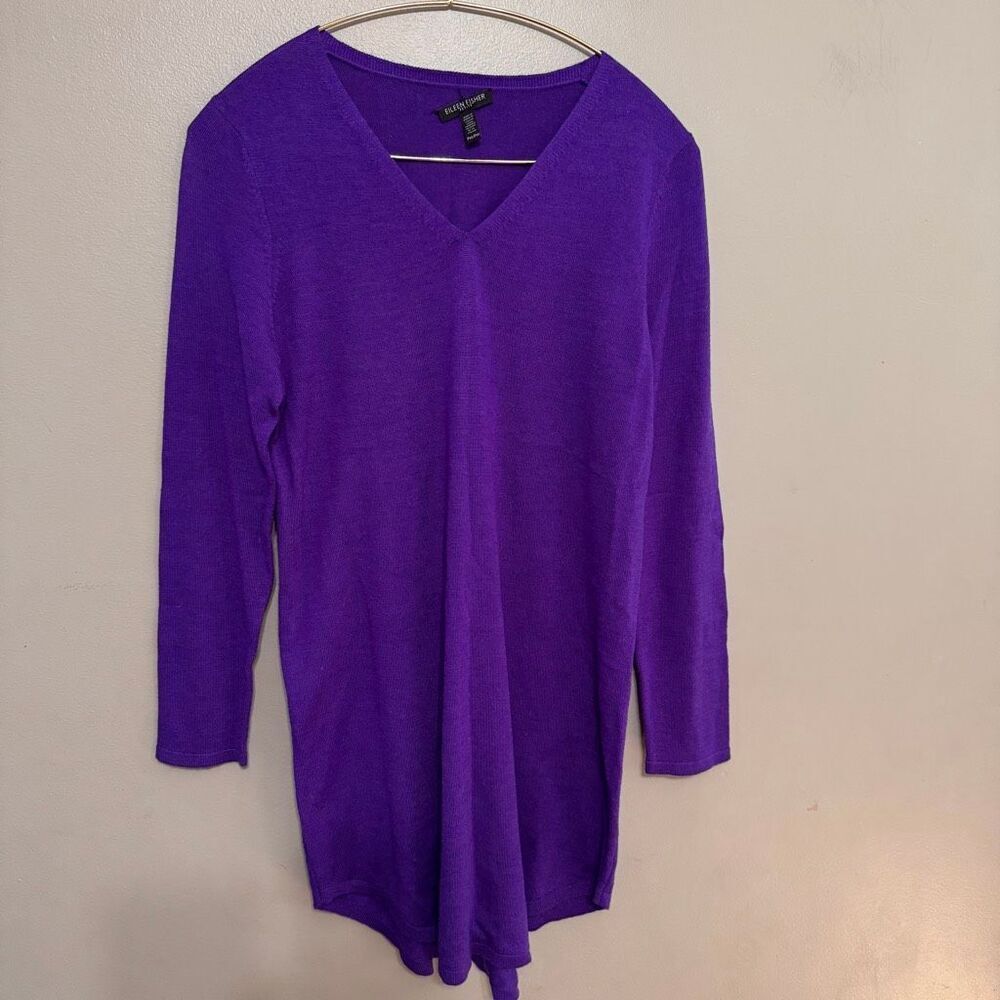 Eileen Fisher royal purple 100% merino wool sweater tunic size petite medium